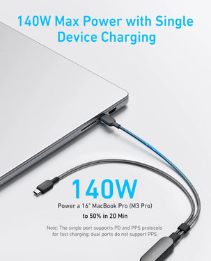 Anker 2-in-1 USB C to USB C Cable 140W Max | 4ft | Fast Charging | Flexible and Tough | 480 mbps Data Transfer Rate | A8895H11 - Black